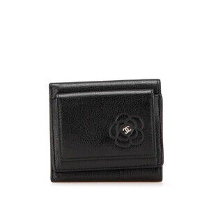 CHANEL Black Lambskin Leather Logo Wallet